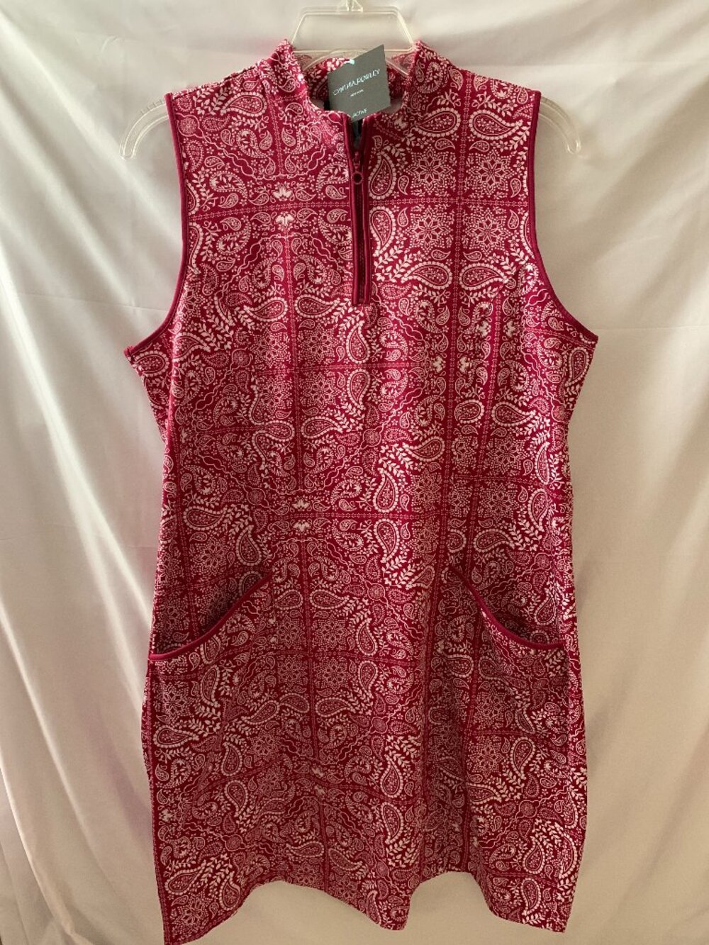 CYNTHIA ROWLEY ACTIVE Paisley Mini Dress in Burgundy/White Sz LARGE